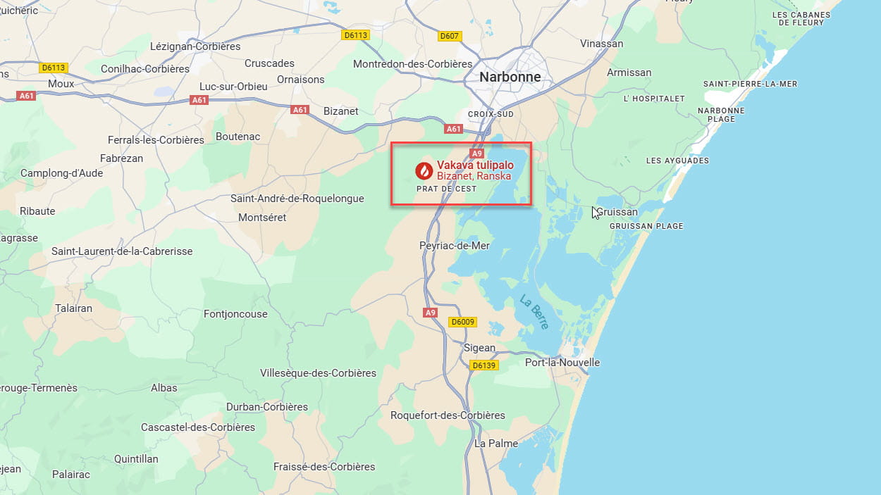 Google maps: Narbonne surroundings in Southern France